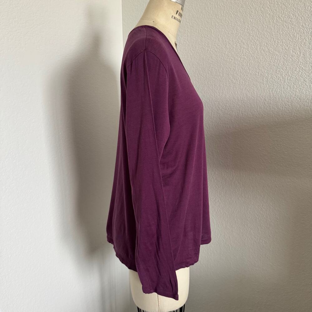 Eileen Fisher | Purple Marled Yarn Silk and Cotton Blend Long Sleeve Tee Size L - Picture 2 of 8